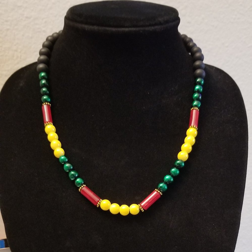 Handmade 21" Beaded Wood & Glass Stretch Necklace